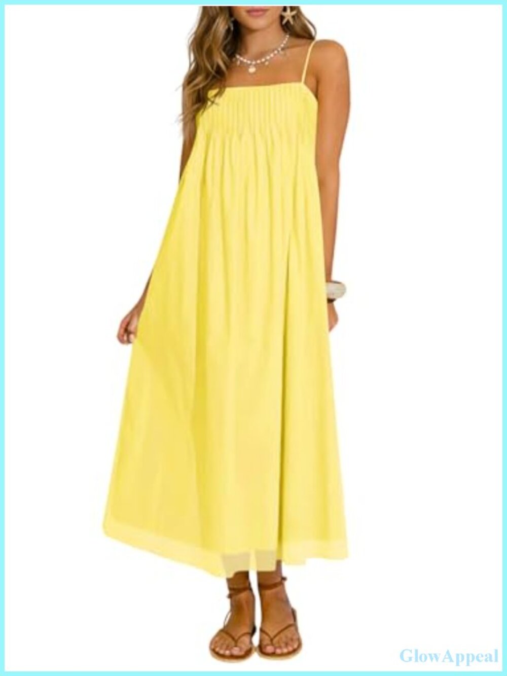 Boho Maxi Dress with Pockets Spaghetti Straps Chiffon Sundress Flowy Pleated